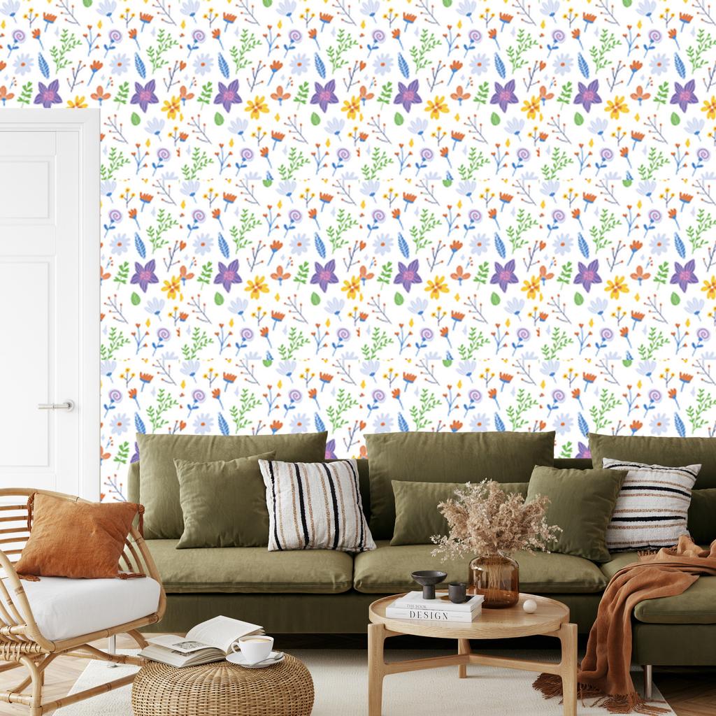 Wild Flowers Wallpaper White and Cream for Living Room and Bedroom 50x1000