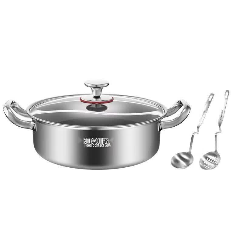 KOBACH 304 Stainless Steel Divided Hot Pot with Lid