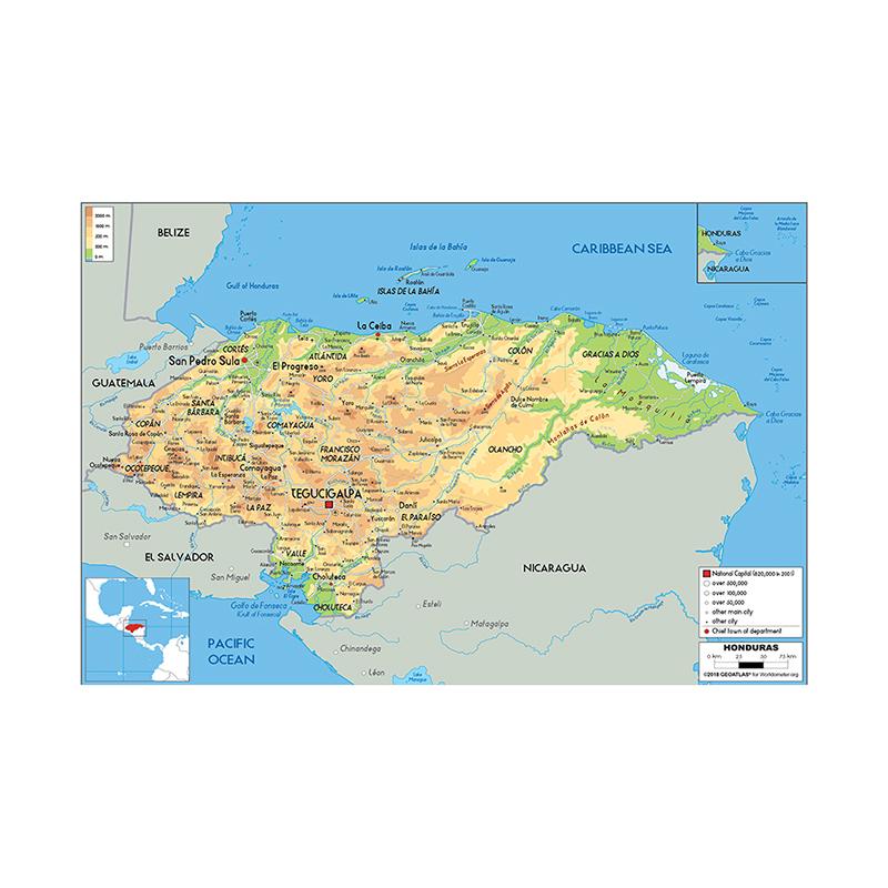 Английская карта Гондурас Карта Географическая карта Холст Живопись Гостиная Украшение дома Дети Школьные принадлежности 42*30cm