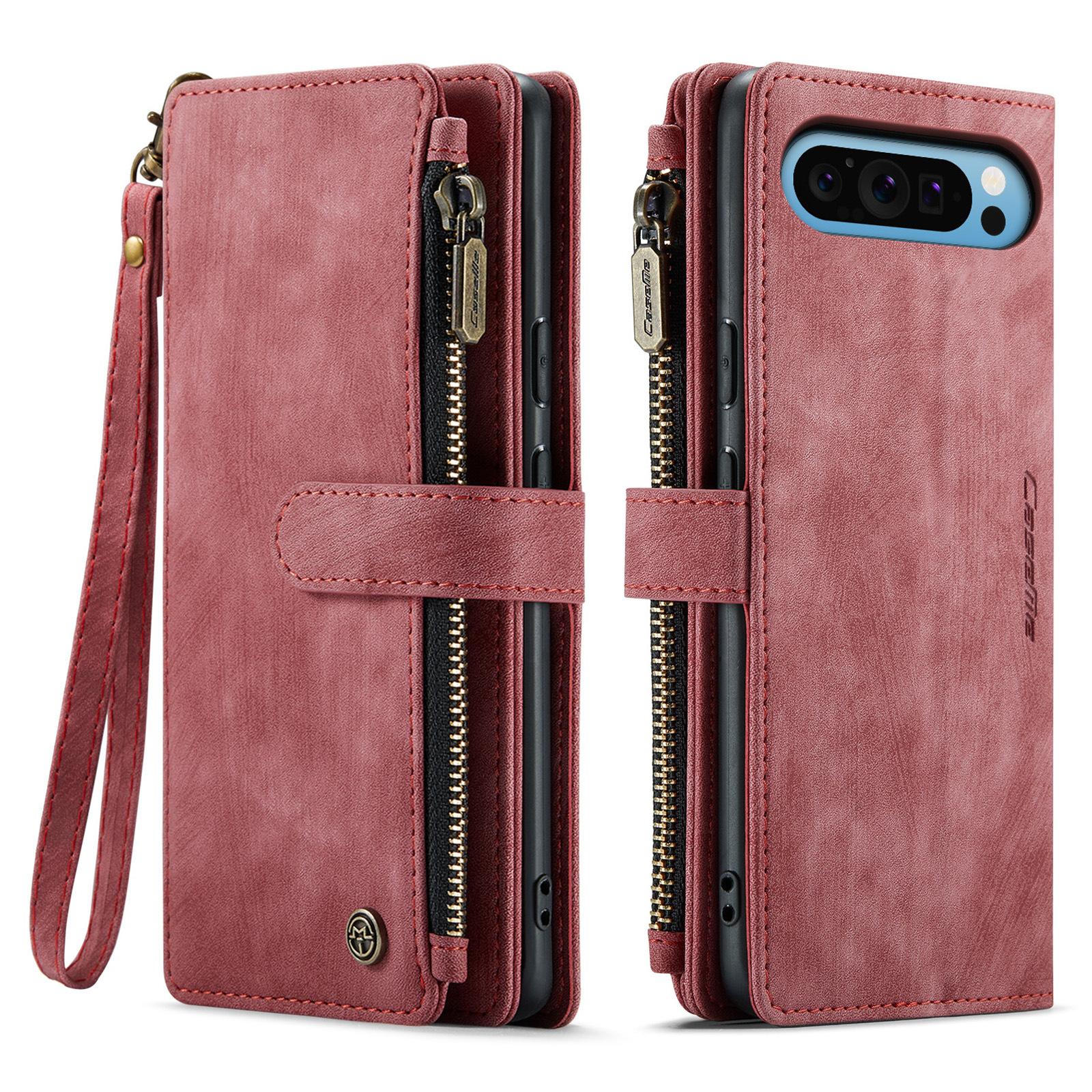

Leather Case for Google Pixel 10 Pro XL 10A Pixel9 9A 8 8A 7A Card Holder Magnetic Buckle Wallet Phone Cover with Hand Strap Pixel7A червоний