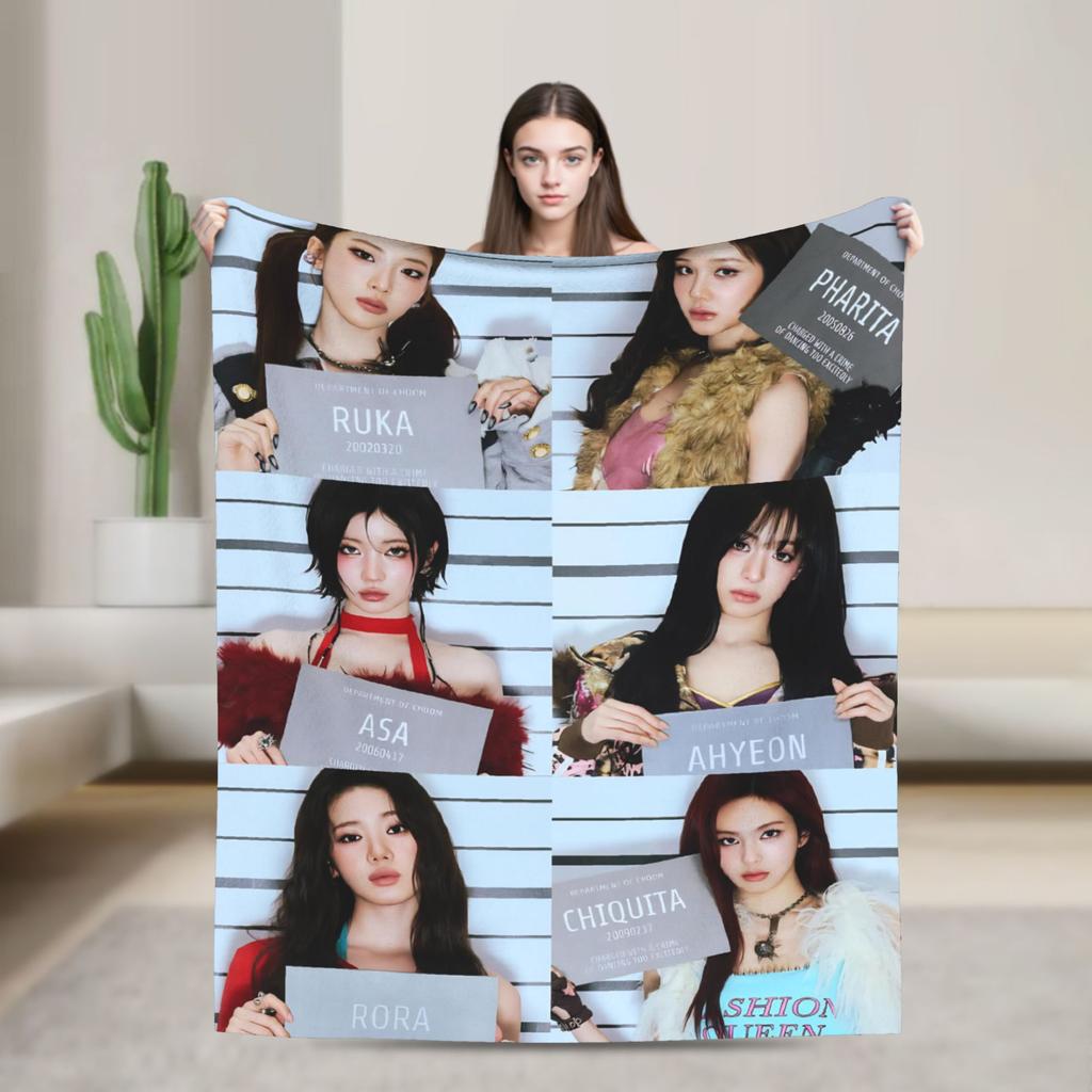 Kpop Babymonsters Group Blankets Velvet Spring/Autumn Multi-function Lightweight Throw Blanket for Home Office Bedspreads