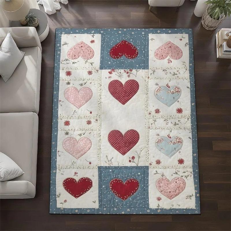 Patchwork Plaid Printed Carpet Love Pattern Decorative Door Mat Entrance Living Room Bedroom Spring Atmosphere Rug