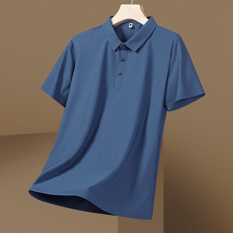 Seamless Ice Silk Polo Shirt T-shirt Summer Lapel Solid Color Short-sleeved T-shirt Business