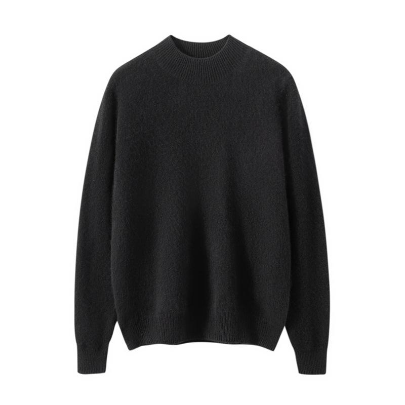 Women's 100% Cashmere Pullover Sweater, Half-High Collar, Long Sleeve, Thick Knit, Autumn/Winter Style.
