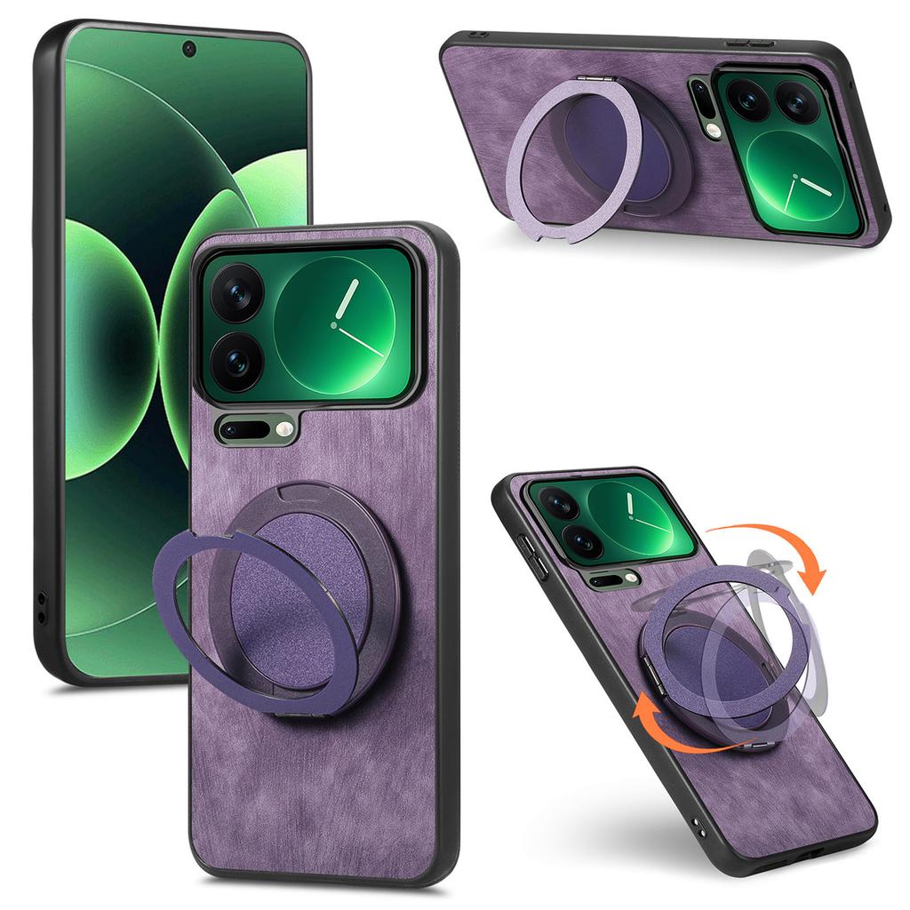 Business 360 Rotating Ring Holder Leather Phone Case For Xiaomi 17 17 Pro Max 17Pro 15T Skin Feeling Kickstand Shockproof Cover