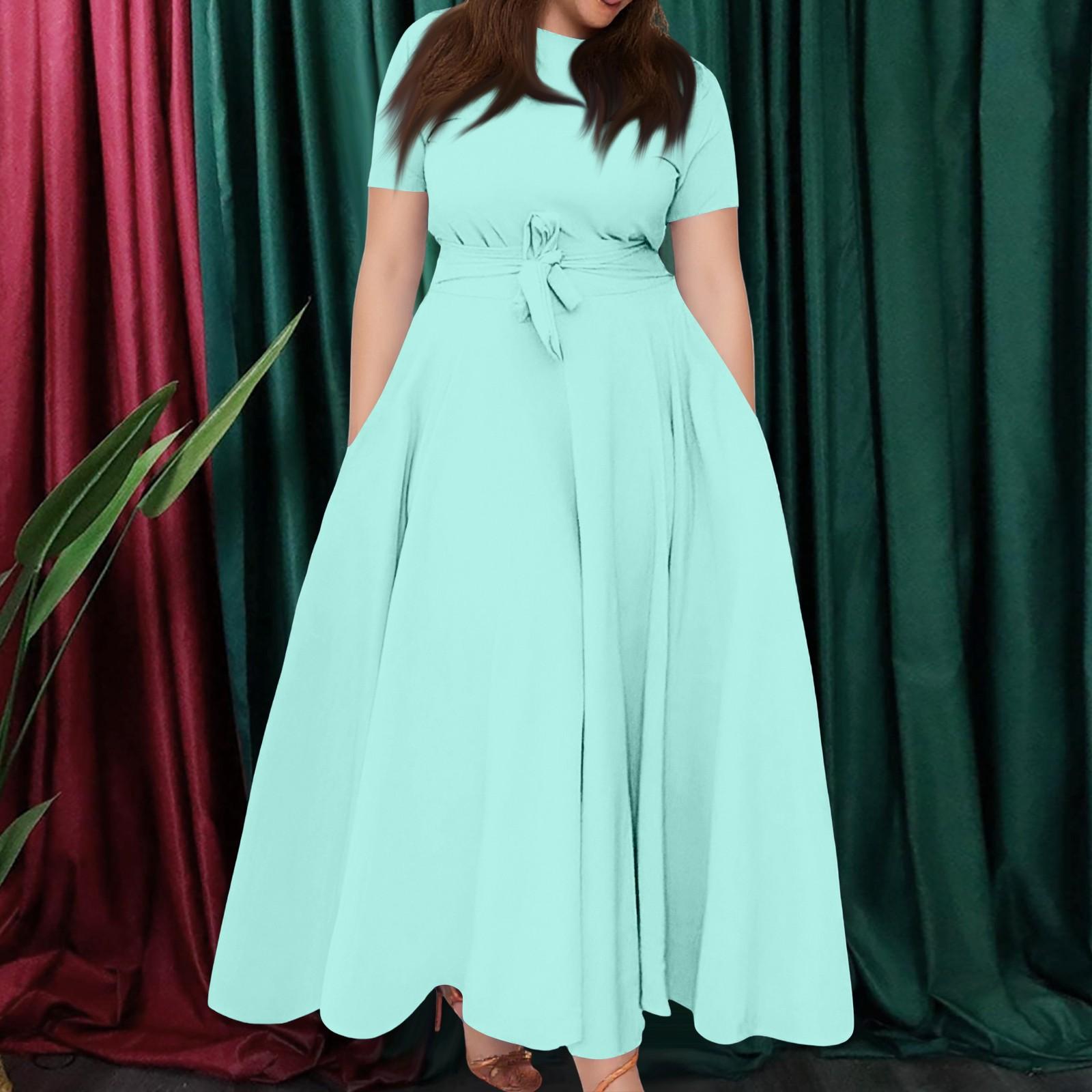 

Женское повседневное модное свободное платье большого размера с круглым вырезом и короткими рукавами на бретелях XXXXXL циан