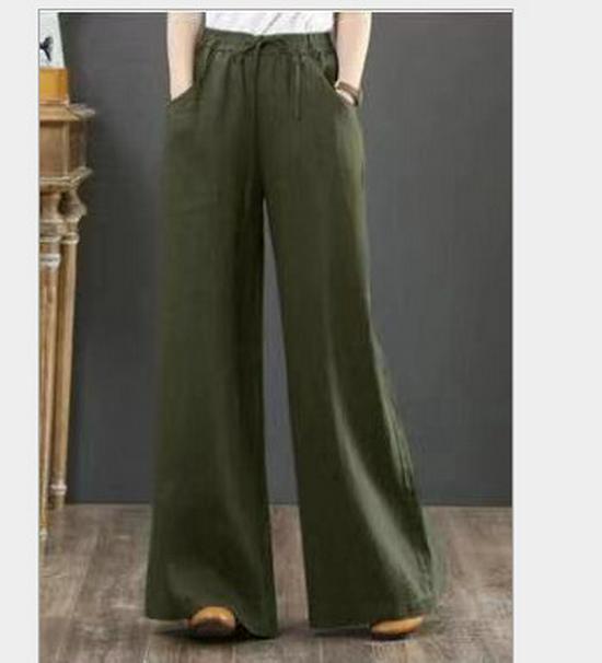 Women's High-Waisted Cotton & Linen Wide-Leg Pants - Plus Size, Loose, Casual Nine-Point Length