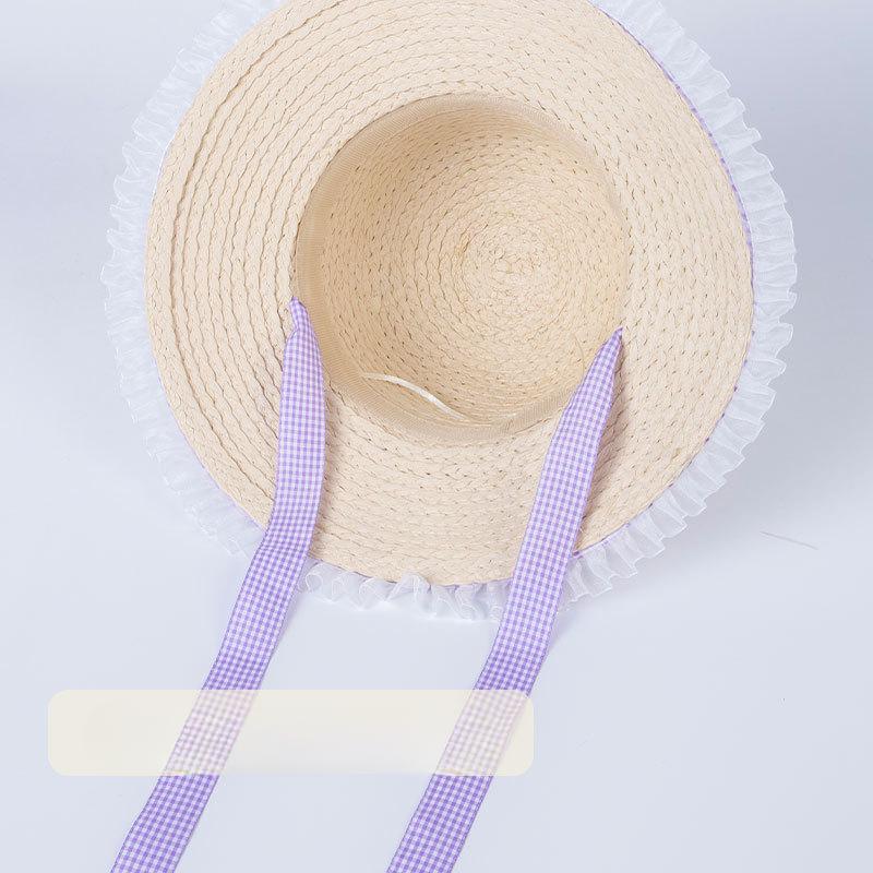 French Dome Lace Up Straw Hat Women Korean Ins Sweet and Cute Big Brimmed Sun Straw Hat Beach Vacation Beach Hat Women