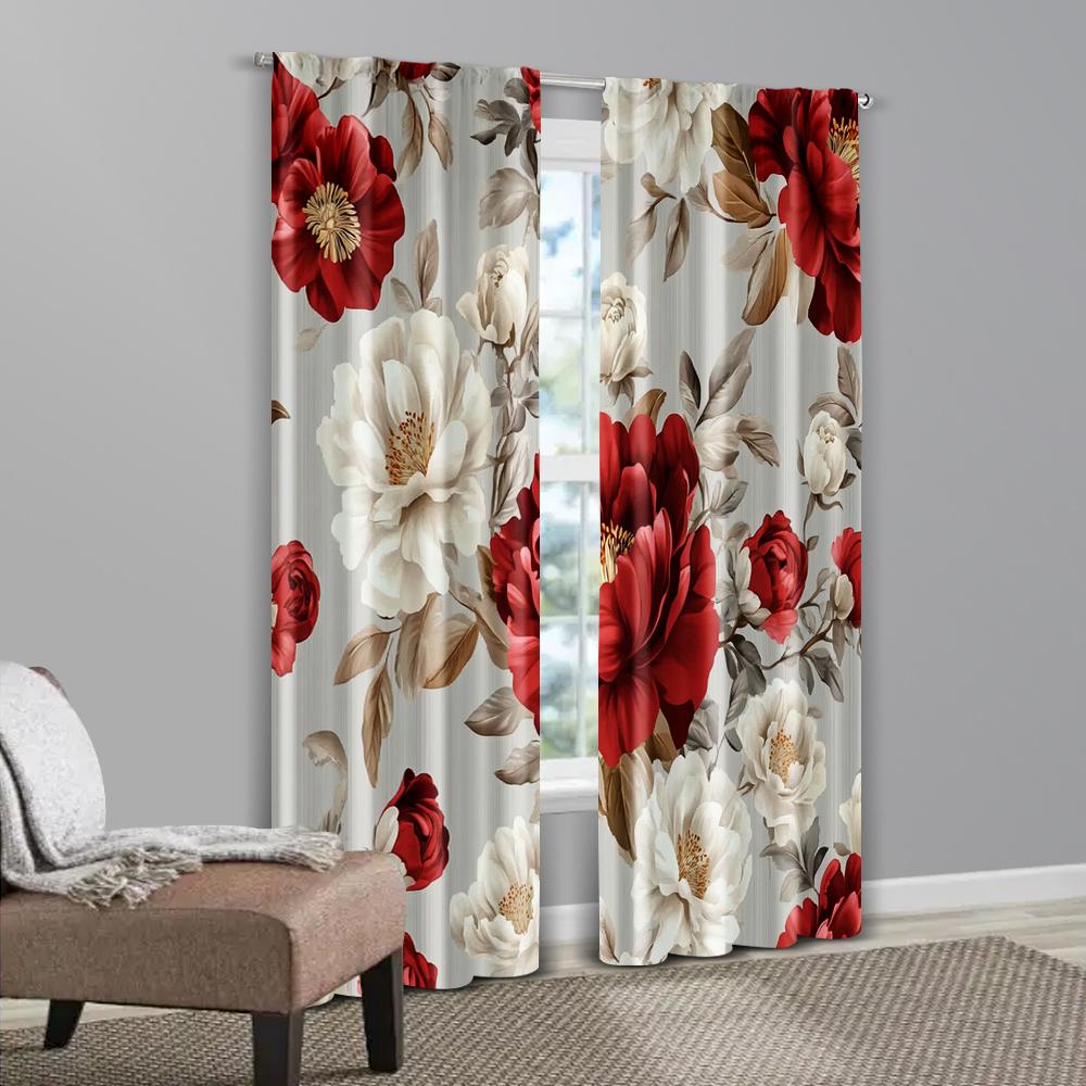 2pcs, Print Curtains 2D print Glam Style Floral Print Twill Versatile Fabric (without rod) Art Deco Festive Perfect for Bedroom,