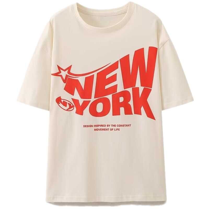 2024 Summer New Arrival American Retro Loose Pure Cotton New York Printed T-shirt Ins Female 0085364