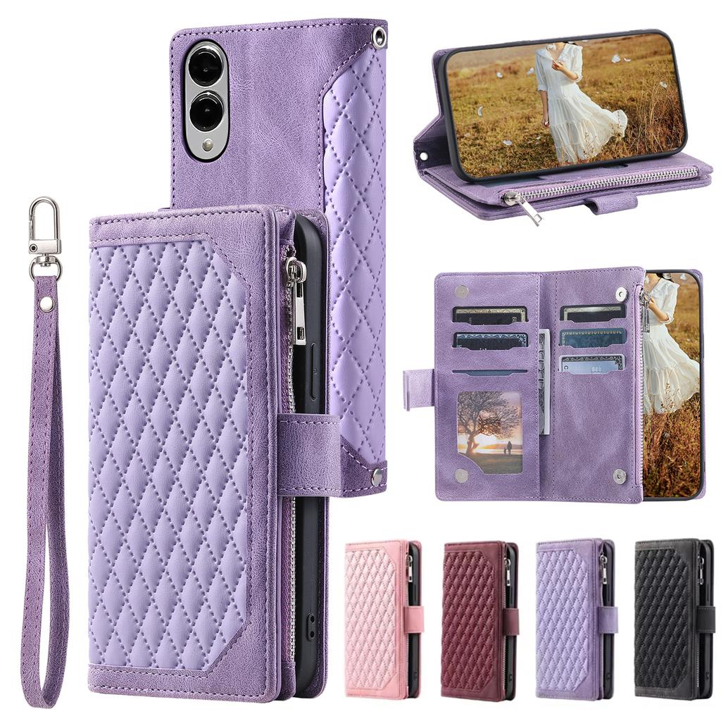 Rautenförmige Lederhülle für Samsung Galaxy S26 S25 Edge S24 Ultra S23 Plus FE A17 A16 A26 A36 A56 Flip-Geldbörse mit Armband Handyhülle