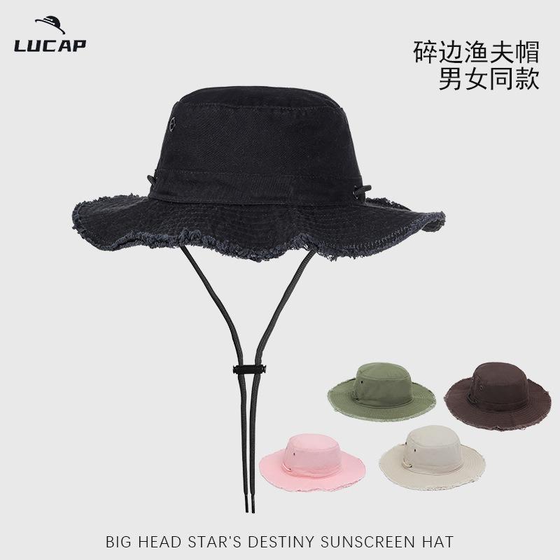 Broken edge bucket hat foldable bag hat retro versatile sunshade breathable fashion bucket hat washbasin hat
