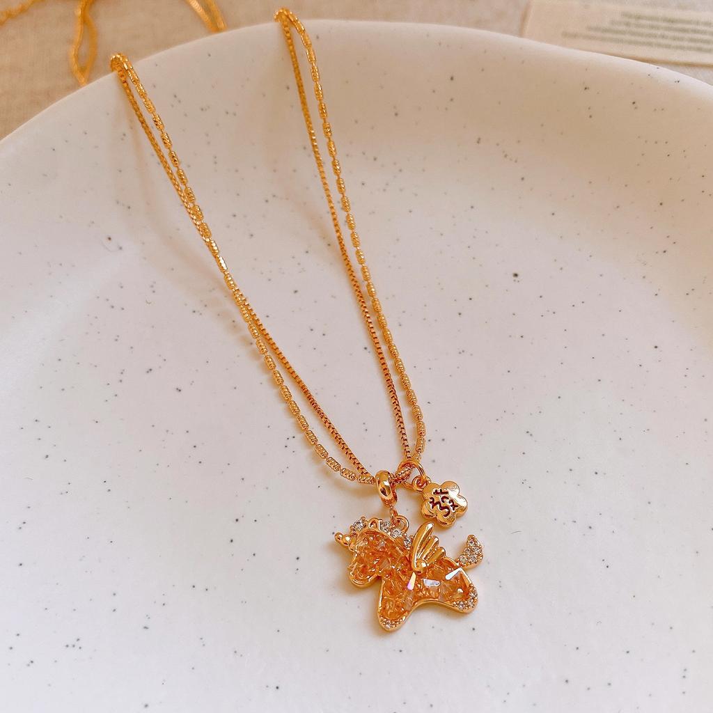 French simple zircon natal year pony pendant necklace accessories women's sweater chain necklace