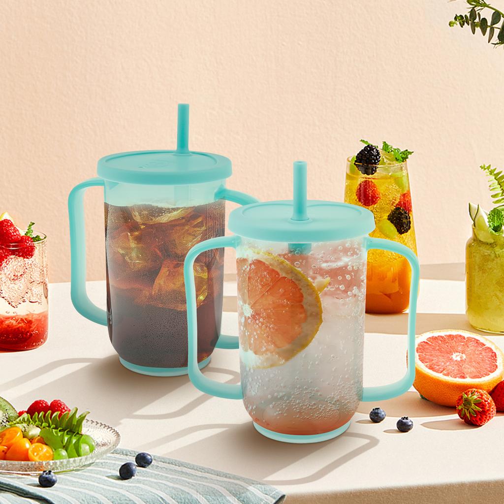 2Pcs Adult Sippy Cup 12 OZ Plastic Elderly Spill Proof Cup with 2 Handle and Reusable Straw for Home Kitchen Seniors Liquids
