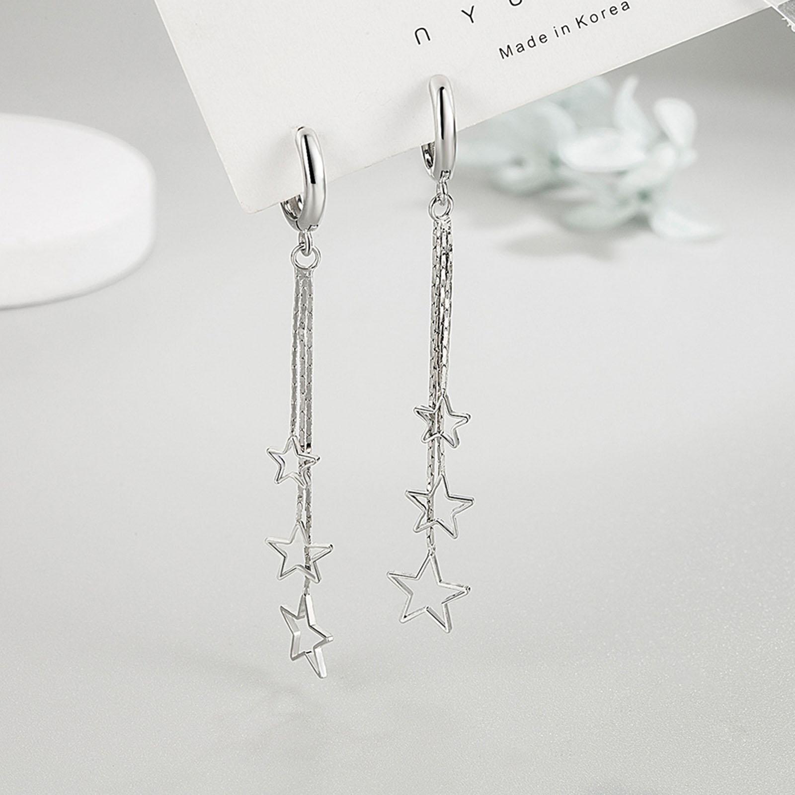 

Elegant Popular Three Stars Hoop Earrings For Women Copper Party Jewelry Beautiful Long Tassel EarringElegant