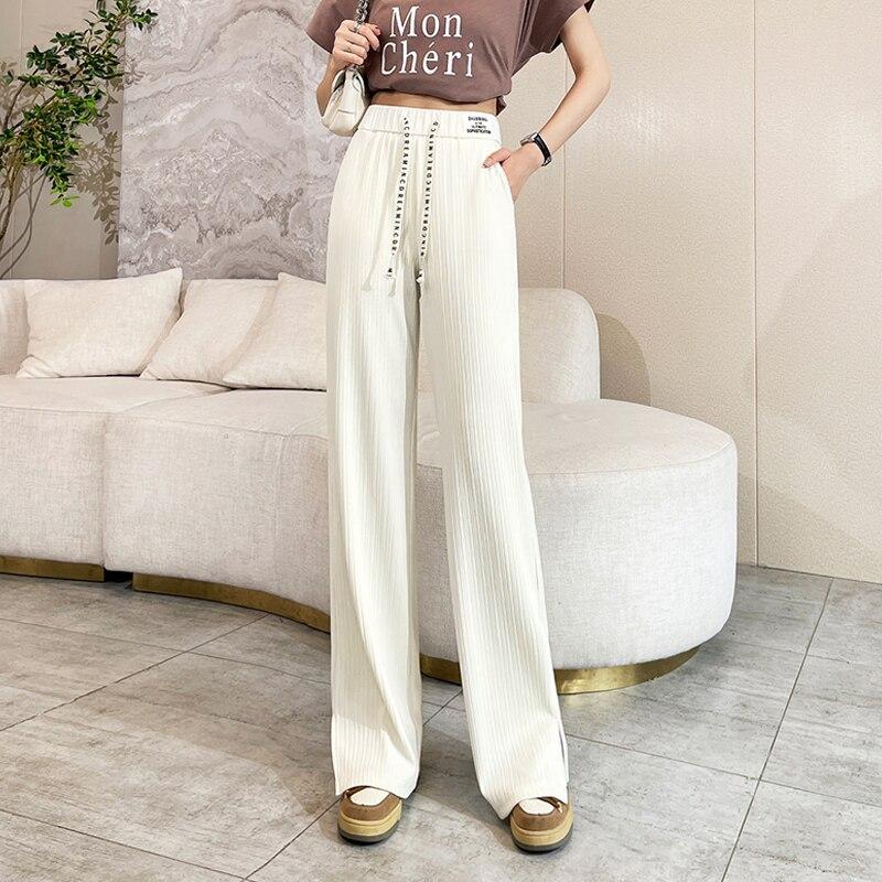 

Новые весенне-осенние свободные повседневные модные однотонные свободные прямые спортивные штаны с высокой талией, широкие брюки в стиле Харадзюку, женская уличная одежда XXXXL белый