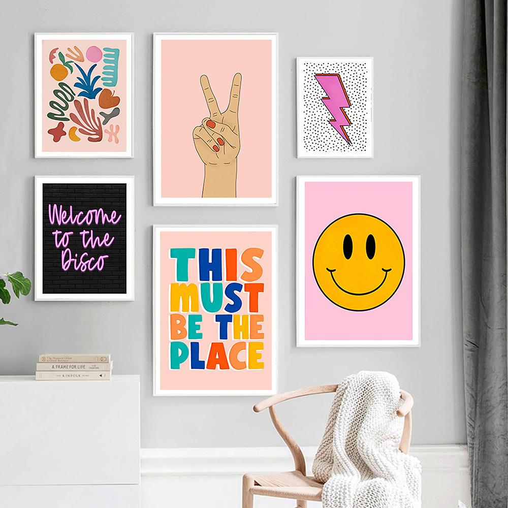 Color Abstract Flower Lips Smile Quote Boho Wall Art Picture Canvas Painting Nordic Poster Print Nursery Mural Living Room Decor