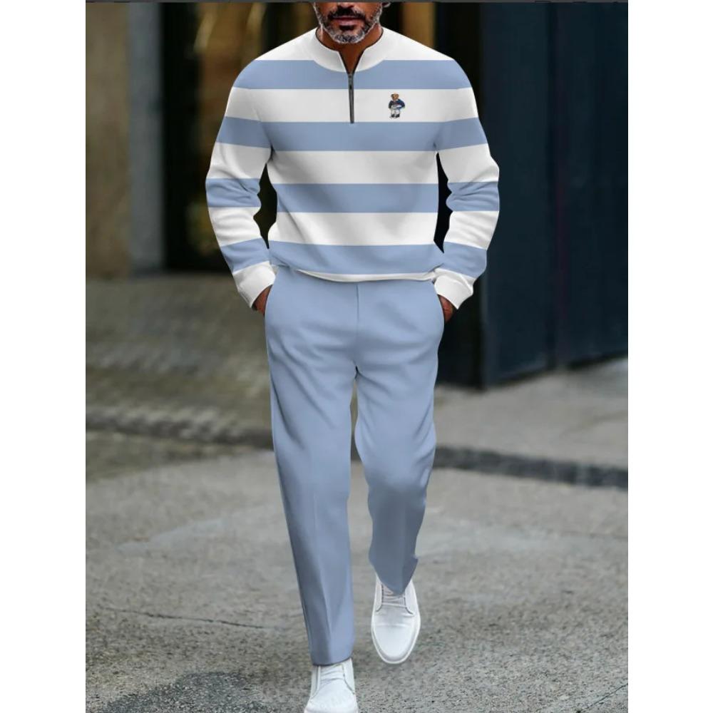 Herren Mode Stil Gedruckt Zweiteiliges Set 3D Digital Halber Reißverschluss Lässig Trendig Sportbekleidung Herbst und Winter Set