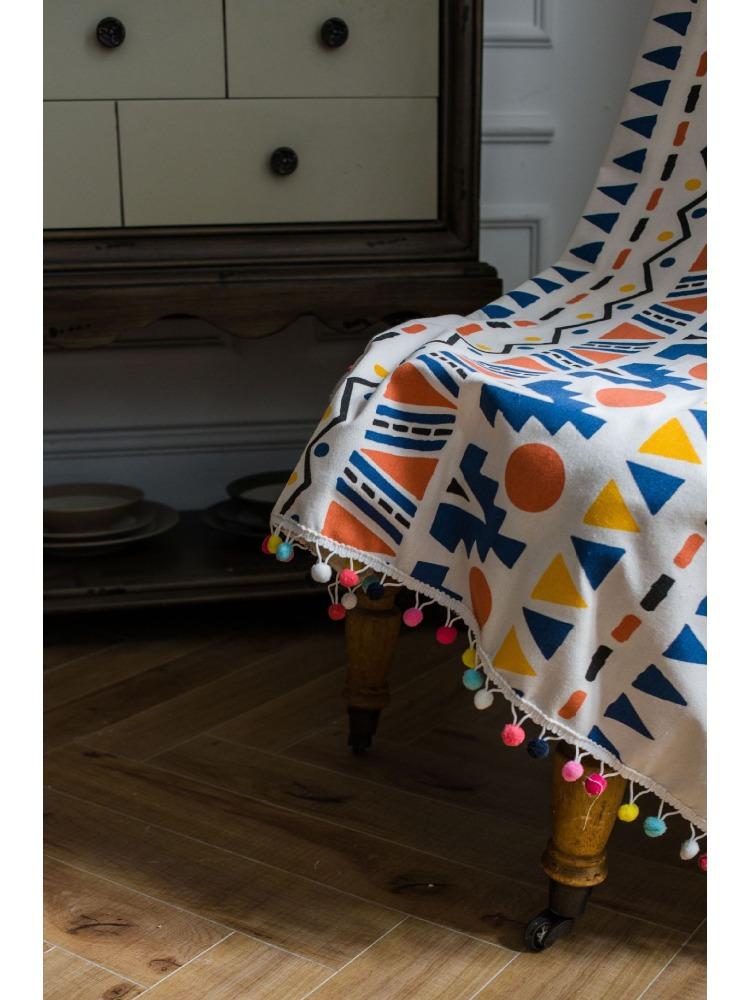 Printed Colored Hairball Bohemian Rustic Cross-Border Curtains for Living Room Bedroom Bay Window Dining Room or Kitchen Bar