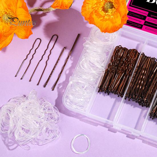 Hair Pins Kit Buns Brown U Shape Pins Hair Ties Set Easy Storage Metal Clips Hairpin Storage Box Weddings Parties Daily Wear