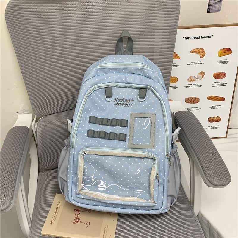 Schoolbag Korean Version Ins Fashion Polka Dot Backpack Women's Two-dimensional Transparent Bar Millet Pain Bag Large Capacity Student Schoolbag