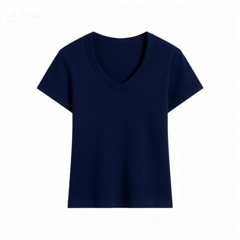 Summer Solid Color V-Neck Slim-Fit T-Shirt for Women, New Slim-Fit Round-Neck Short-Sleeve Top