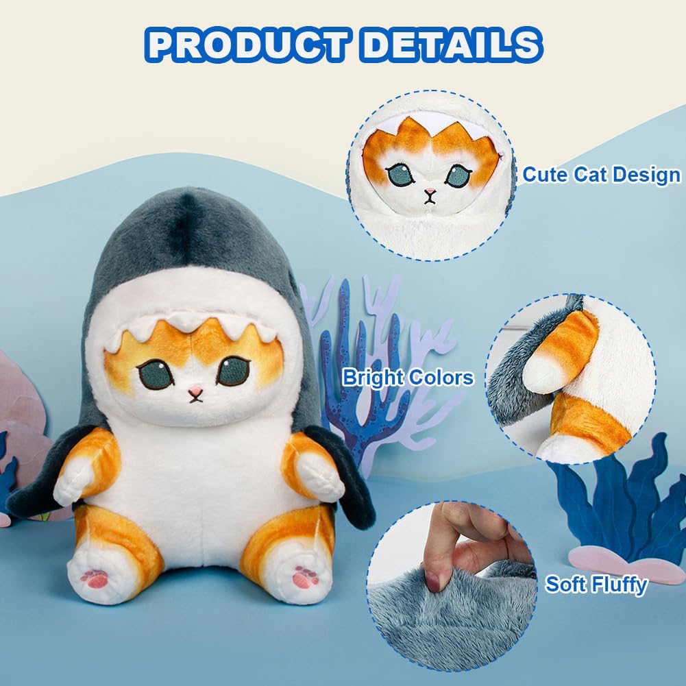 Kuschelhaie Katze Plüschtier 20cm (8 Zoll) Süßes frittiertes Garnelenhai-Katzen-Stofftier, Kawaii-Kissen, Geburtstagsgeschenk für Jungen und Mädchen (blau)