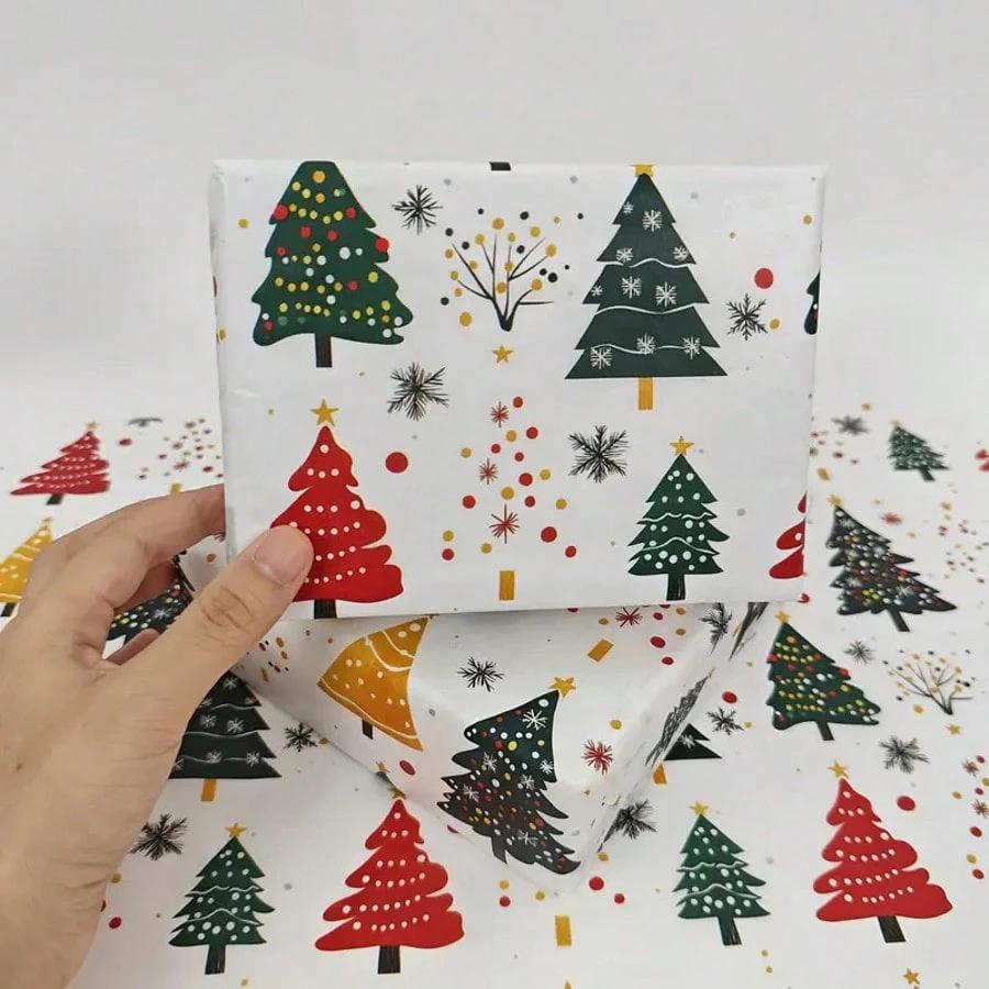 Christmas Tree and Fireworks Pattern Tissue Gift Box Wrapping Paper, Christmas Style Design, Holiday Packaging, Christmas Decor