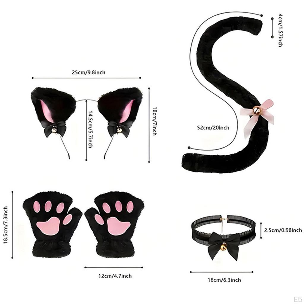 Cat Cosplay Headband and Tail Costume Set Adorable with Neckband,