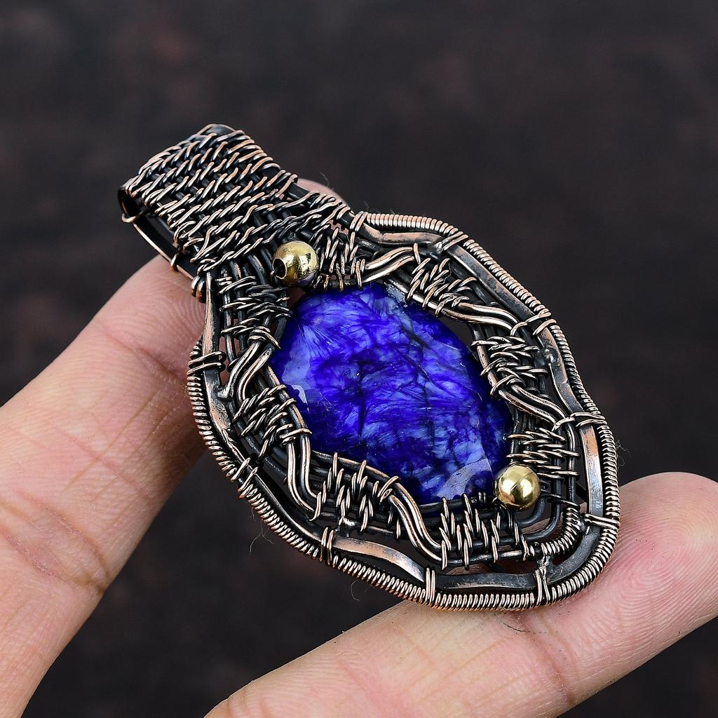 Faceted Blue Sapphire Pendant Copper Wire Wrapped Gemstone Jewelry Handmade Pendant Copper Wire Wrap Pendant Gift For Women Designer Jewelry
