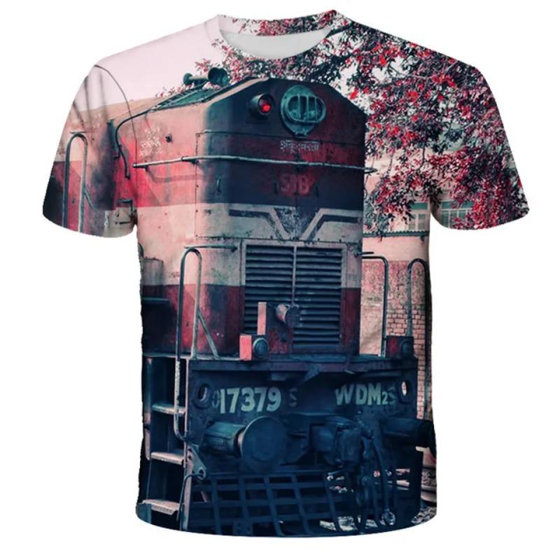 Retro Summer Motorcycle Train 3D Printed T-shirt Fashion Men's and Women's Daily T-shirt Round Neck Pattern T-shirt Top