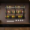 3/4Tier Wall Mount Wine Rack with LED Light Bottle Wine Bar Cabinet Holder Adapt Single Miniature Black Cup Glass Storage Wine