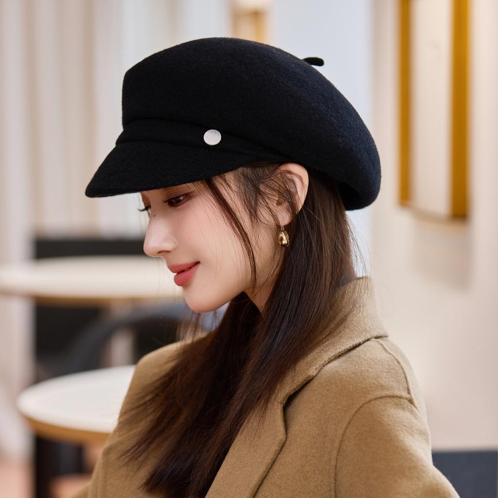 Hat Autumn and Winter Women's Fashion Cap Beret British Woolen Octagonal Hat