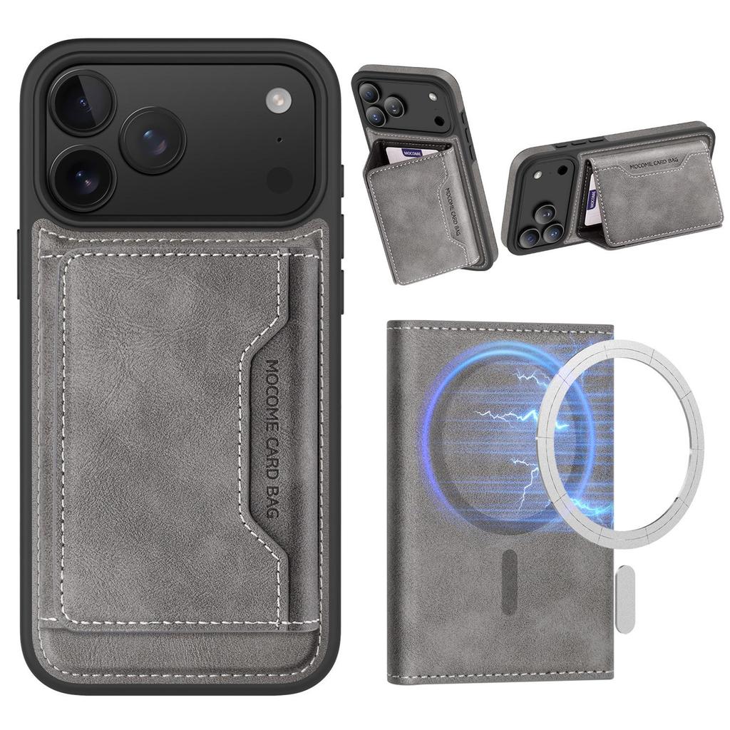 Apple 17 Pro Max Magnetischer Kartenhalter Ständer Lederhülle - Sturzsicheres Schutz-iPhone 16 Cover mit Kartenschlitz