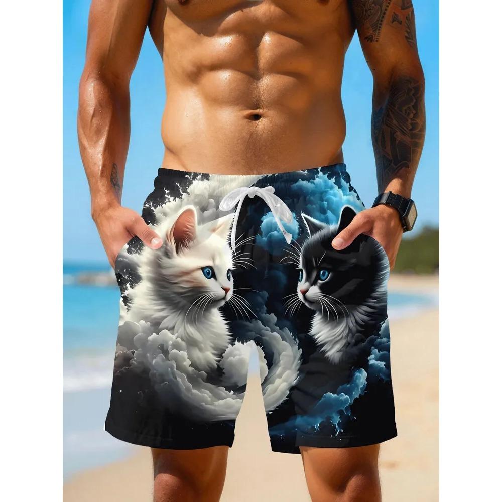 Creative Colorful Summer Leisure Holiday Cool Daily Versatile Shorts Fashionable Comfortable Plus Size Drawstring Loose Men Animal 3D Shorts