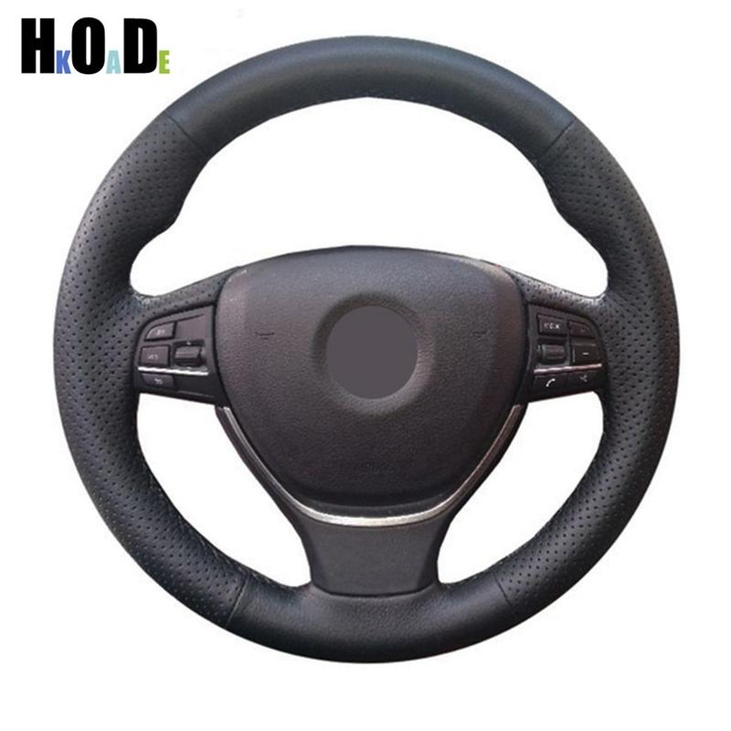 

Hand-Stitched Black Artificial Leather Car Steering Wheel Cover for BMW 520i 528i 2012 - 2014 730Li 740Li 750Li F10 Orange Thread