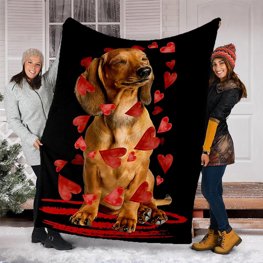 1pc Heart Dog Print Outdoor Flannel Blanket , Machine Washable Perfect Gift for Birthday , Holiday Travel Accessory , Durable Material