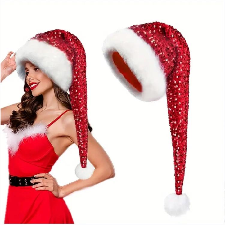 Thermals Christmas Party Hats Glitter Embellished Hats With Thickened Fabric For Men Women Kids Winter Wear