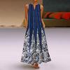 Women Plus Size Print Daily Casual Sleeveless Vintage Bohemian V Neck Maxi Dress