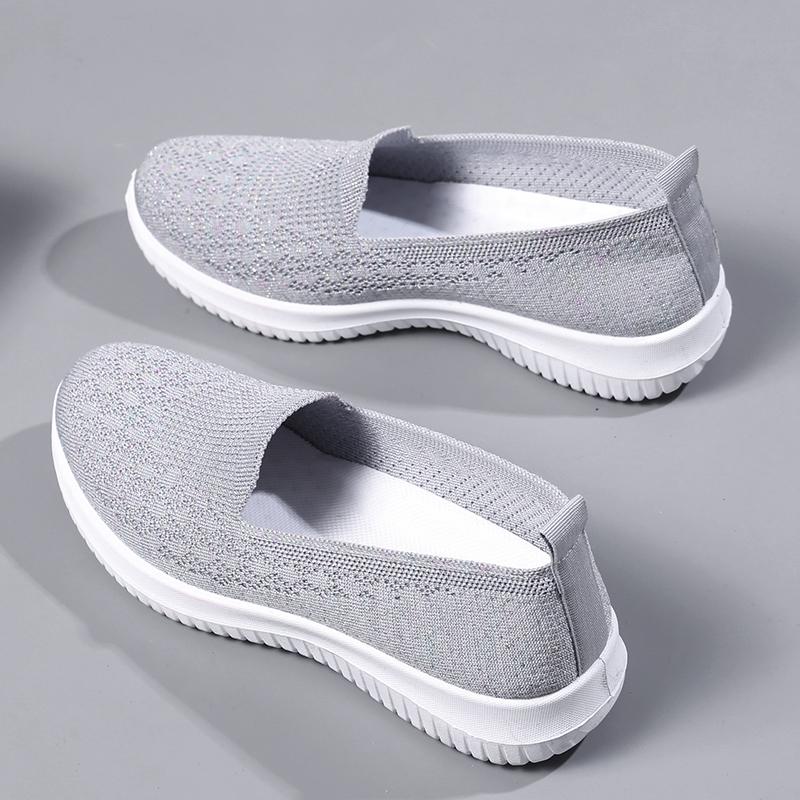Fashion Spring Summer Breathable Knitted Flats for Women 2025 Comfortable Slip On Mom Shoes Woman Slip On Non Slip Casual Sneaker Female