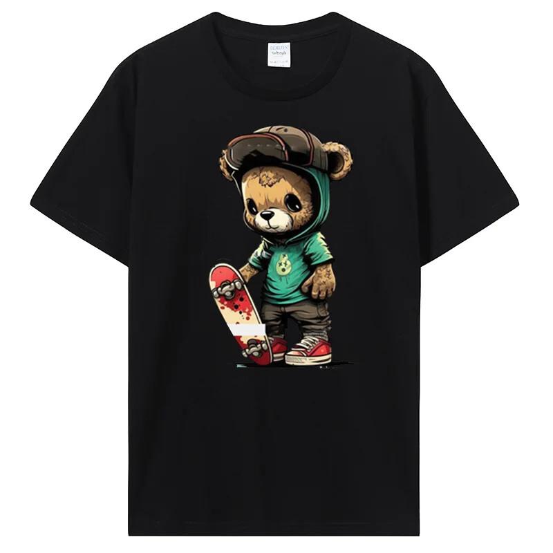 Teddy Bear Playing Badminton Tshirt Tops Graphics Kawaii Men Women Cotton Short Unisex T-Shirt XXXL