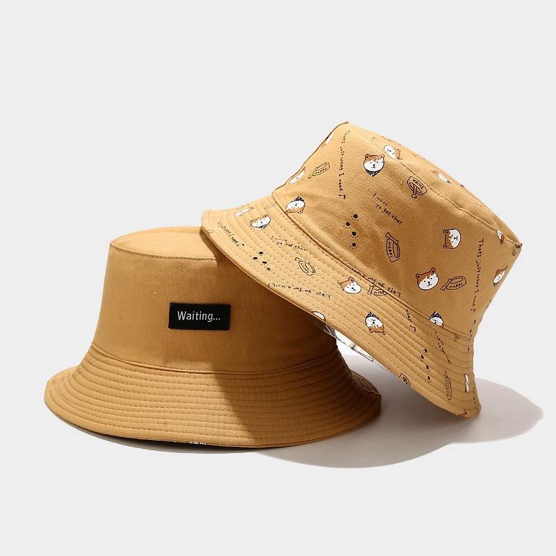 

Double-sided Cartoon Dog Print Bucket Hat Unisex Spring and Summer Cotton Cute Bucket Hat Outdoor Travel Sun Protection Hats шоколадний