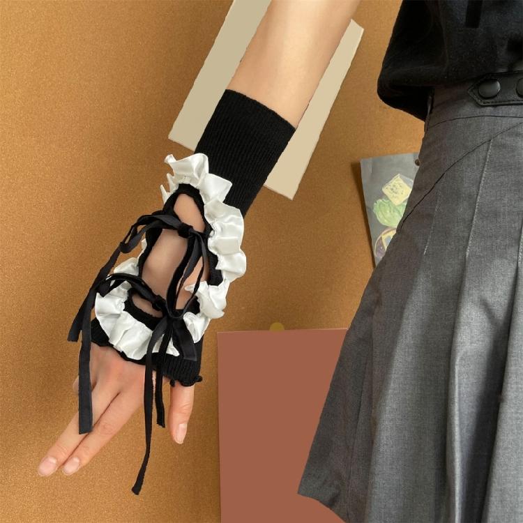 Punk Style Mesh Arm Sleeves Elastic Satins Trim Hollow Design Breathable Gloves For Concerts Daily Wear