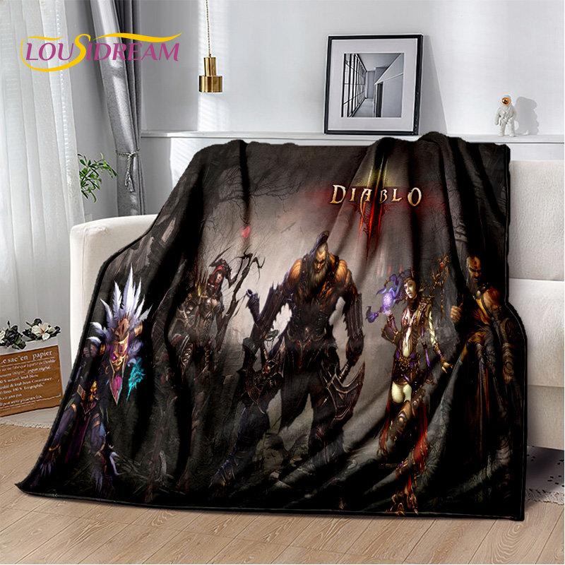 Koc 3D Diablo Gra Gamer Kreskówka Miękki Pluszowy, Koc Flanelowy Koc Narzuta na Salon Sypialnię Łóżko Sofa Piknik Okrycie Dzieci