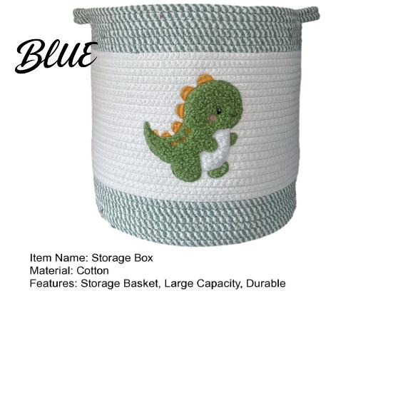 Decorative Laundry Hamper Large Cotton Woven Storage Basket Cartoon Embroidery Toy Organizer Bin Home Decor Basket Capacity with Reinforced Handles