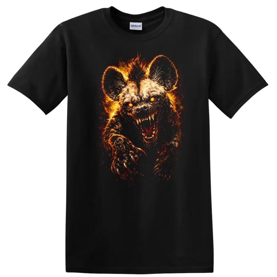 Fierce Fire Hyena T Shirt Animal Graphic Design Cool Tee for Animal Lovers