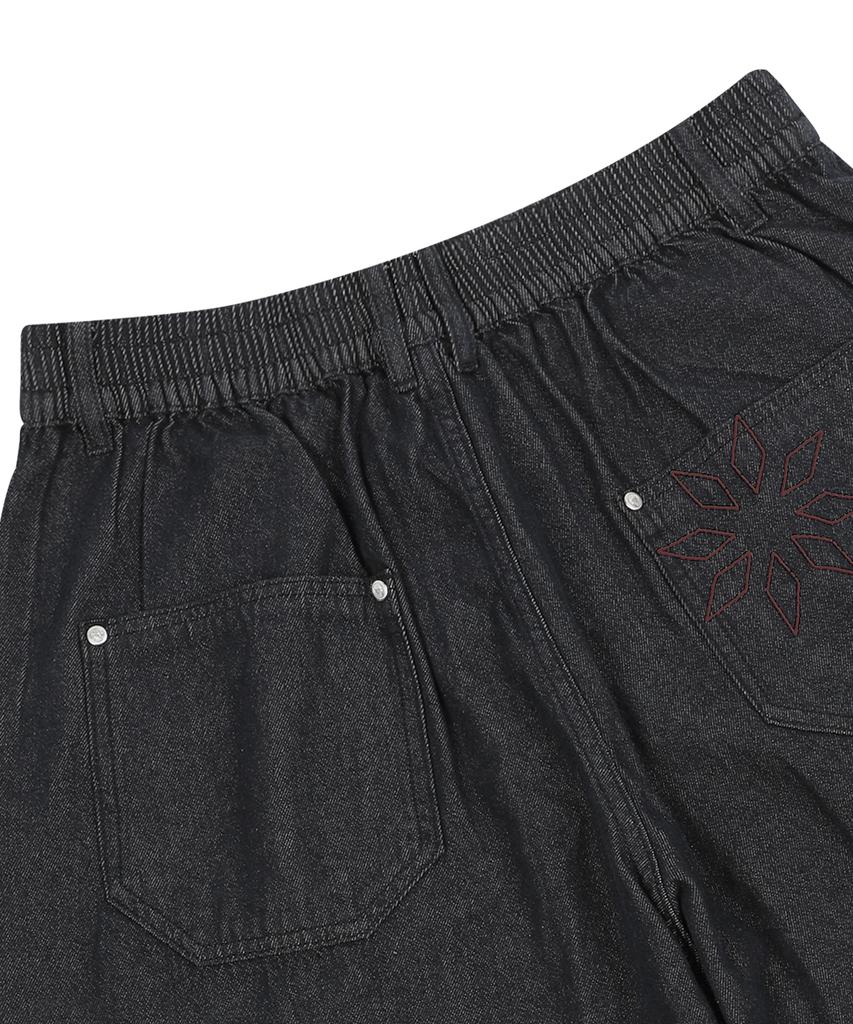 XTONZ Xp297 Pure Curved Wide Denim Pants (Black)