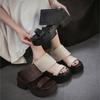 Genuine Leather Retro Thick Soled Peep Toe Sandals Versatile Coarse Heel Women's Slip-on Shoes