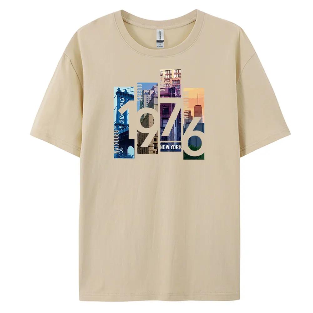 1976NewYork Herren Freizeit Kurzarm T-Shirt mit 100% Baumwolle Mode Print T-Shirts Oversize