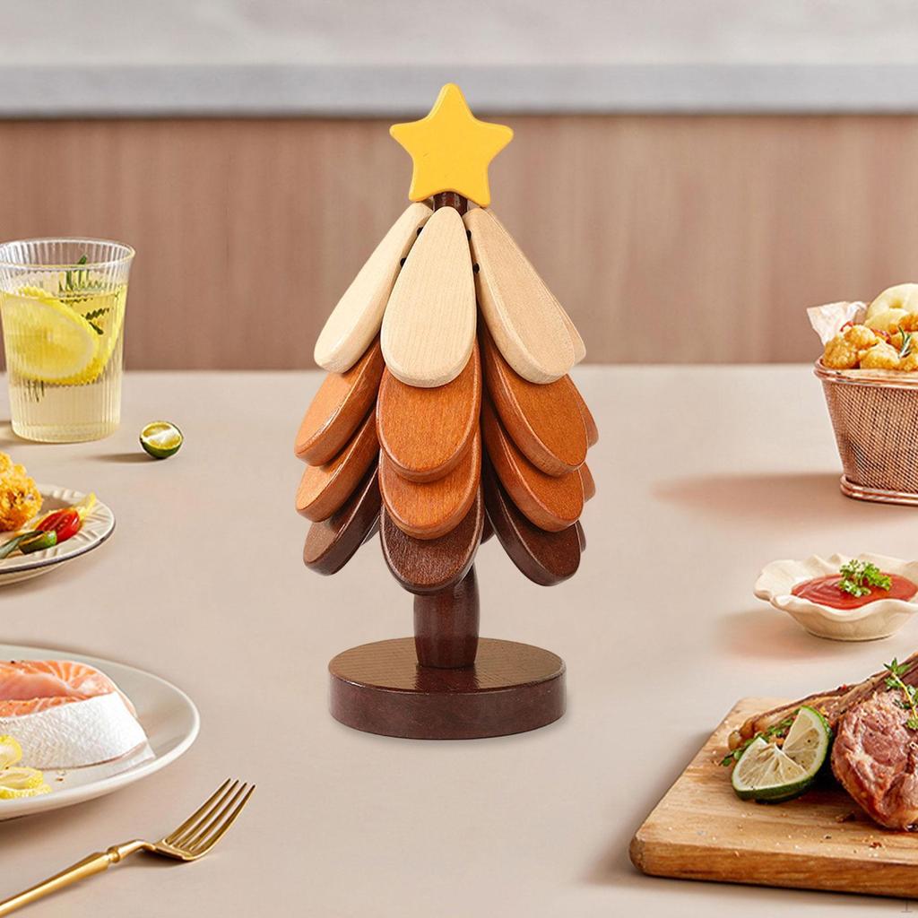 Wooden Tree Trivets Plate Mats Decoration Pot Holders Wood Christmas Coaster Set for